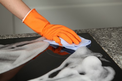 Carpet cleaning technician preparing equipment for a service appointment