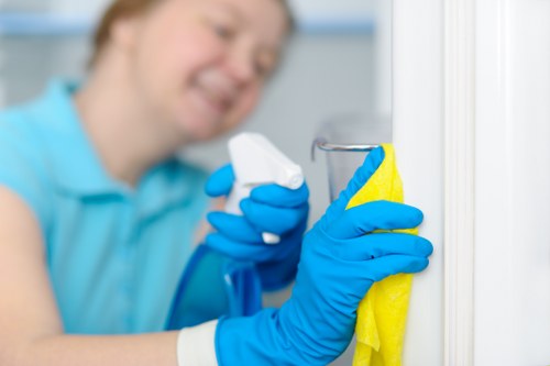 Staff following safe cleaning procedures during carpet care