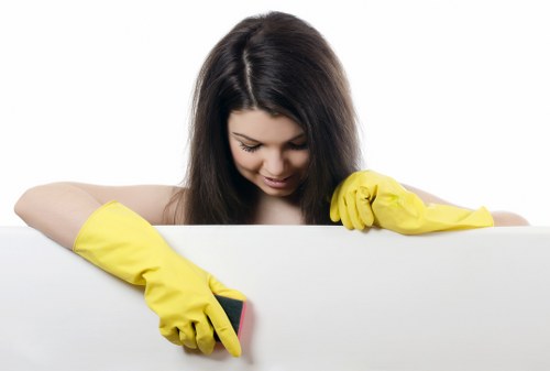 Cleaner inspecting carpet condition before starting the work